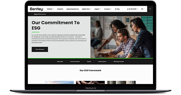 laptop displaying ESG pages on bentley.com