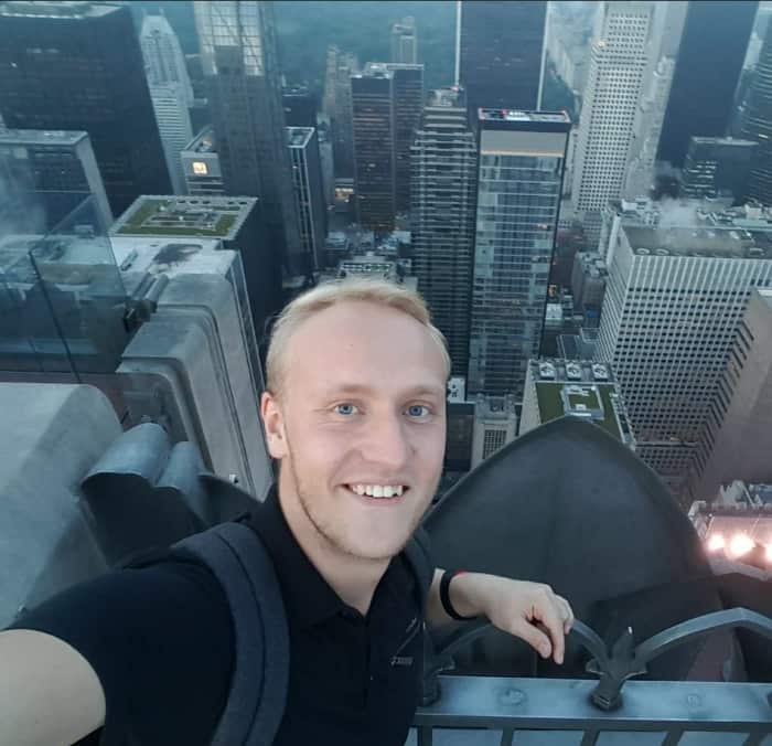 man overlooking city