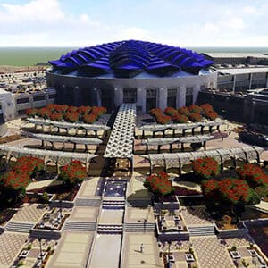 Building design with purple roof