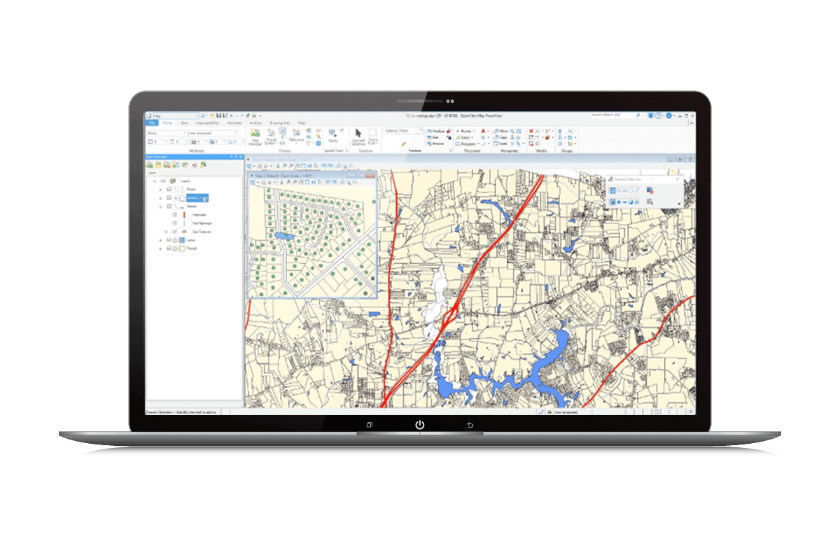 OpenCities Map PowerView Computer Software Screen Mockup