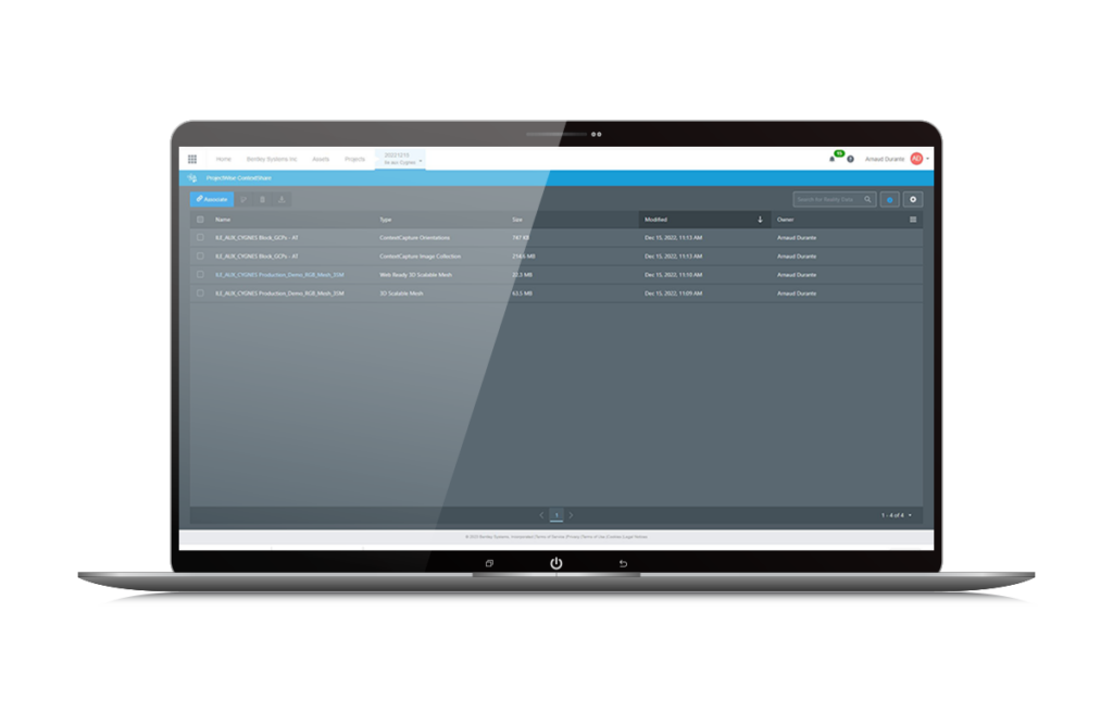 laptop with interface of program on screen displaying different projects a user can access