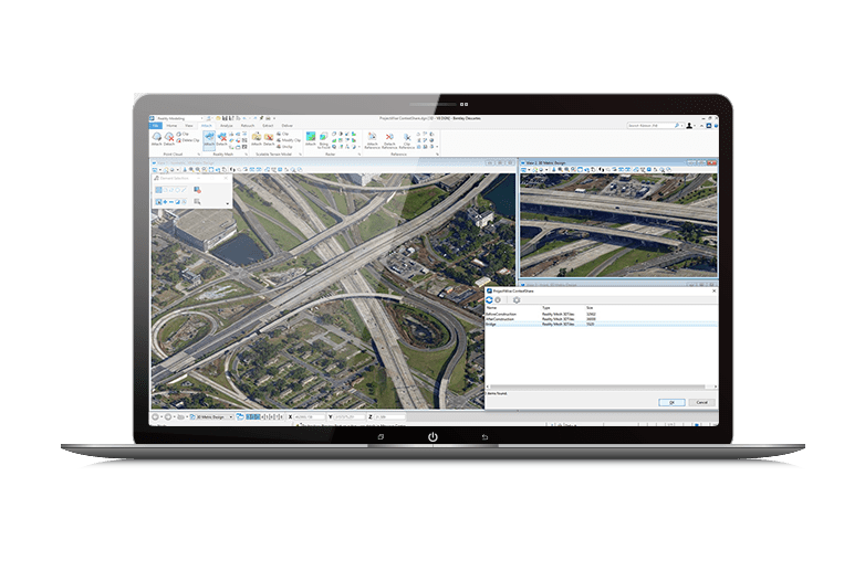 Computer screen of Bentley Descartes showing roadway model
