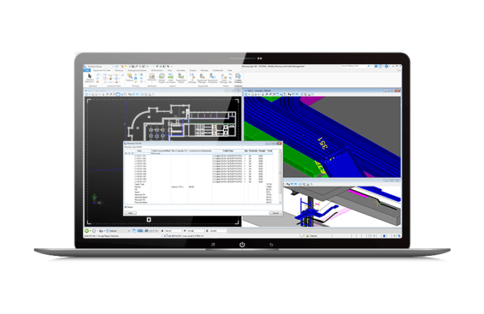 Computer screen of Bentley Raceway and Cable Management showing plant information from model