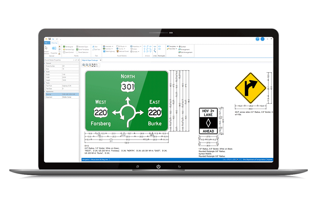 Screen of OpenRoads SignCAD