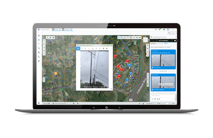 Computer screen of OpenComms Designer showing model overlay with map