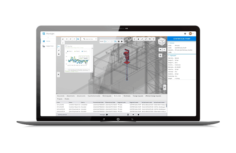 Computer screen of OpenPlant Modeler showing red pipe in a model