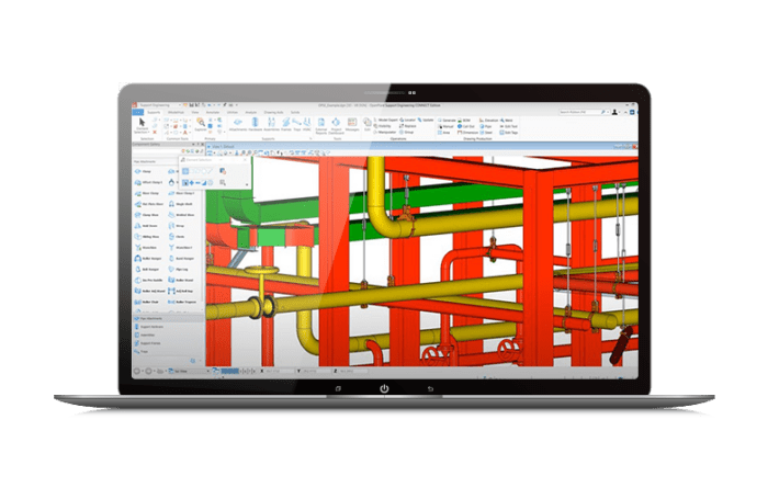 Computer screen of OpenPlant Support Engineering showing 3D plant model
