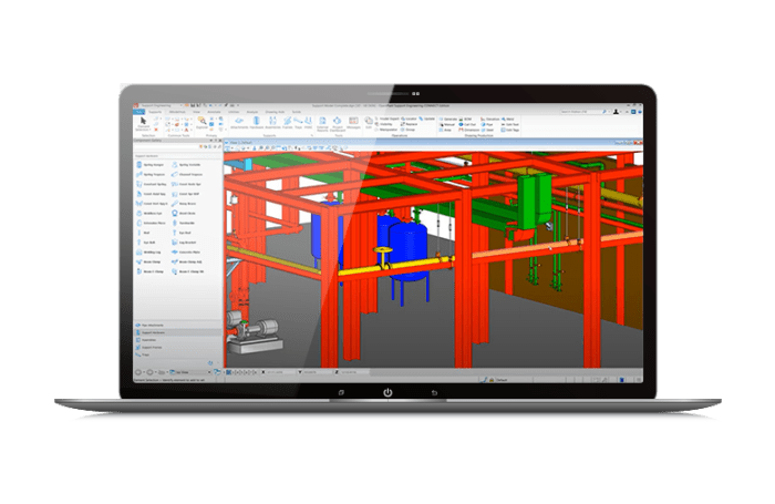 Computer screen of OpenPlant Support Engineering showing 3D plant model