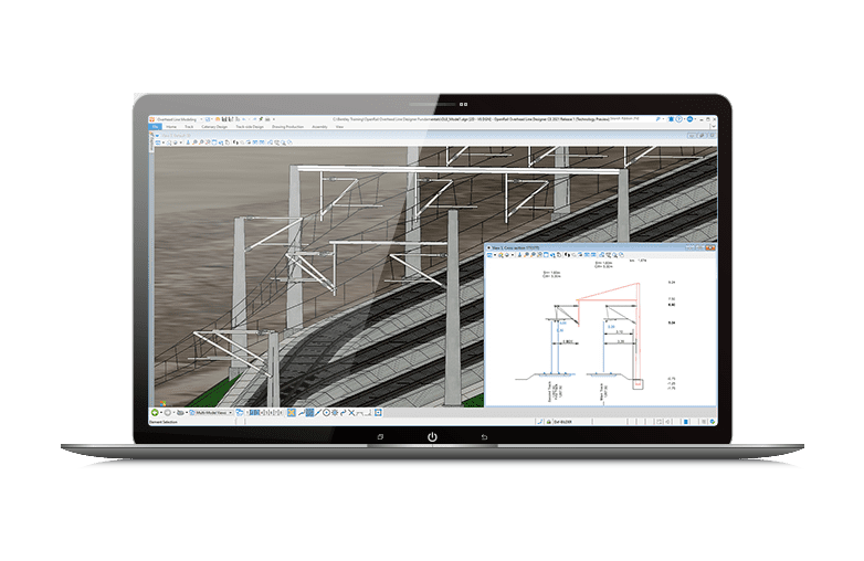 OpenRail Overhead Line Designer screen showing design automation