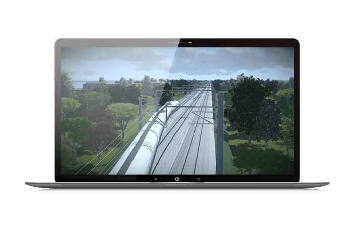 OpenRail Overhead Line Designer screen showing rendering