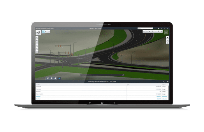 OpenRoads ConceptStation screen displaying financial implications