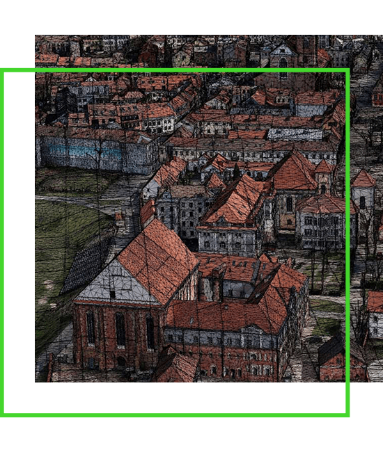 A software rendering aerial view of a town in poland. | Bentley Systems | Infrastructure Engineering Software Company A software rendering aerial view of a town in poland.