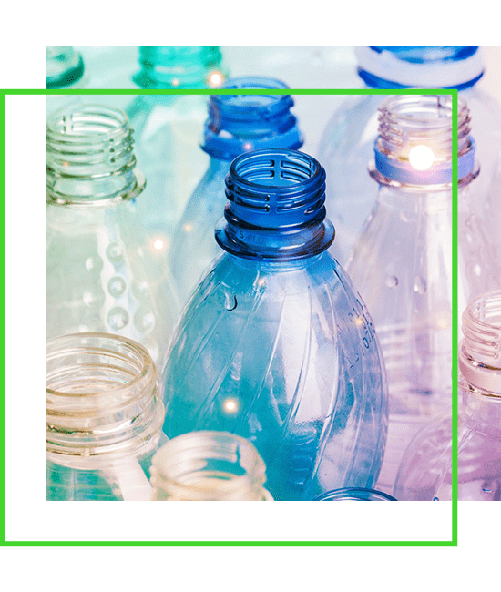 A group of plastic bottles in a green frame. | Bentley Systems | Infrastructure Engineering Software Company A group of plastic bottles in a green frame.