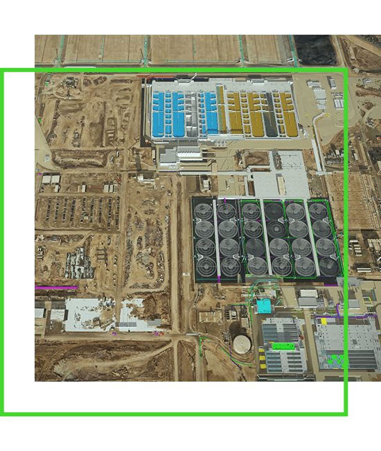 An aerial view of a large water treatment construction site. | Bentley Systems | Infrastructure Engineering Software Company An aerial view of a large water treatment construction site.