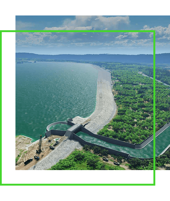 An aerial view of a dam near a body of water. | Bentley Systems | Infrastructure Engineering Software Company An aerial view of a dam near a body of water.