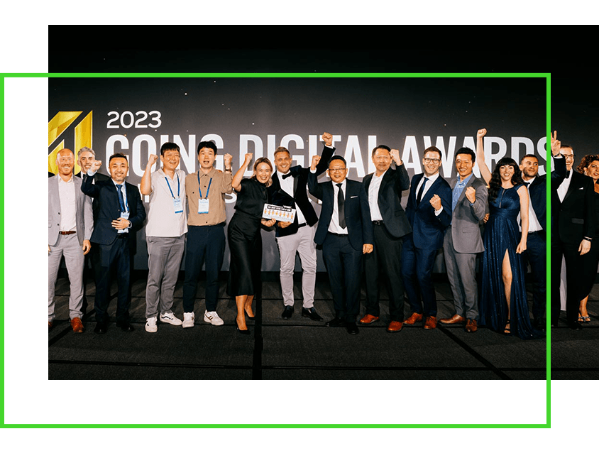 A group of people posing for a photo at the 2023 Going Digital Awards event. | Bentley Systems | Infrastructure Engineering Software Company A group of people posing for a photo at the 2023 Going Digital Awards event.