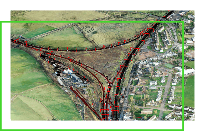 aerial view of software rendering of a new rail system