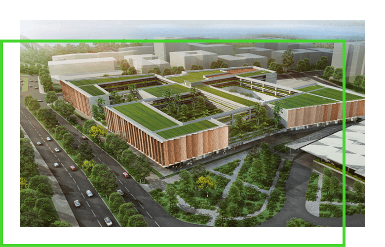 computer generated rendering of new complex building structure