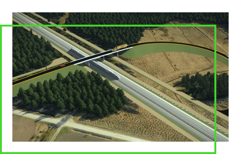 aerial view of highway bridge construction site