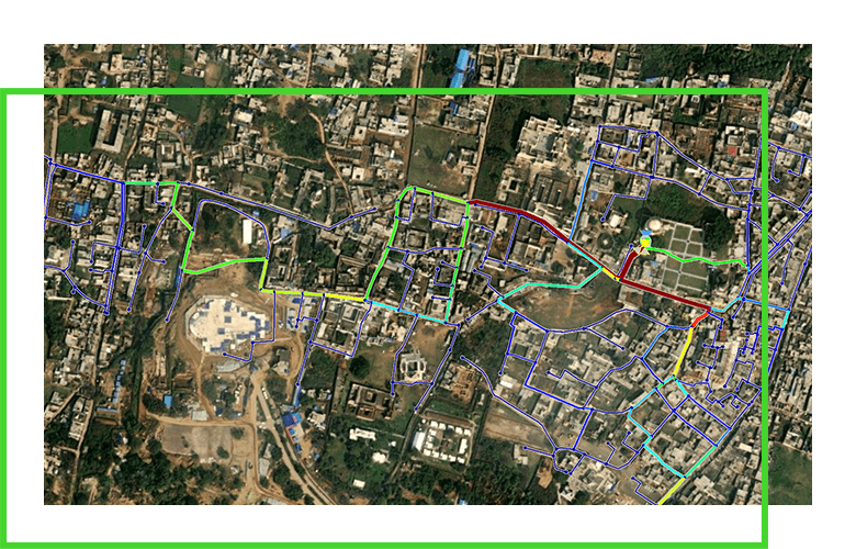 software rendering of aerial view of water network for a town
