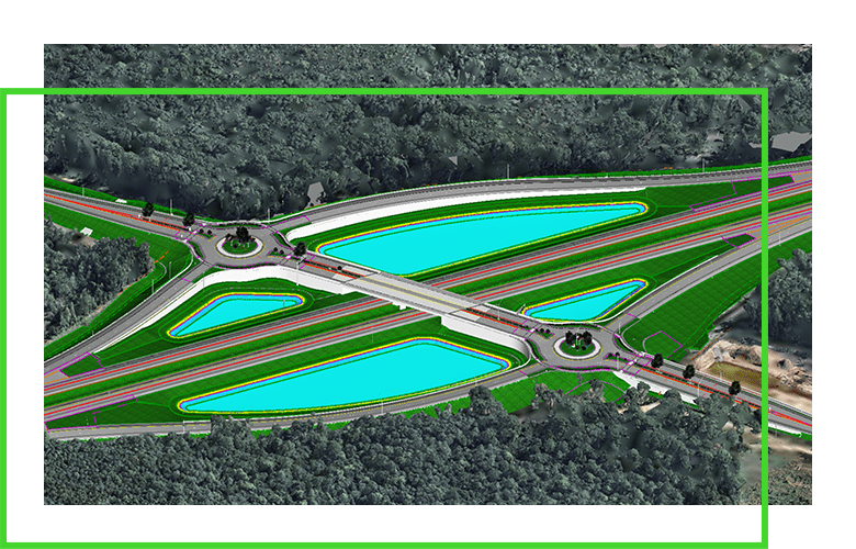 software rendering of new intersection, highway and bridge network system